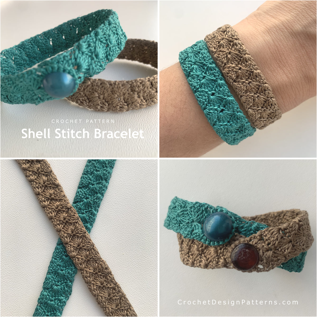 Shell Stitch Crochet Bracelet Pattern — Easy Beginner, Unisex, Instant PDF Download