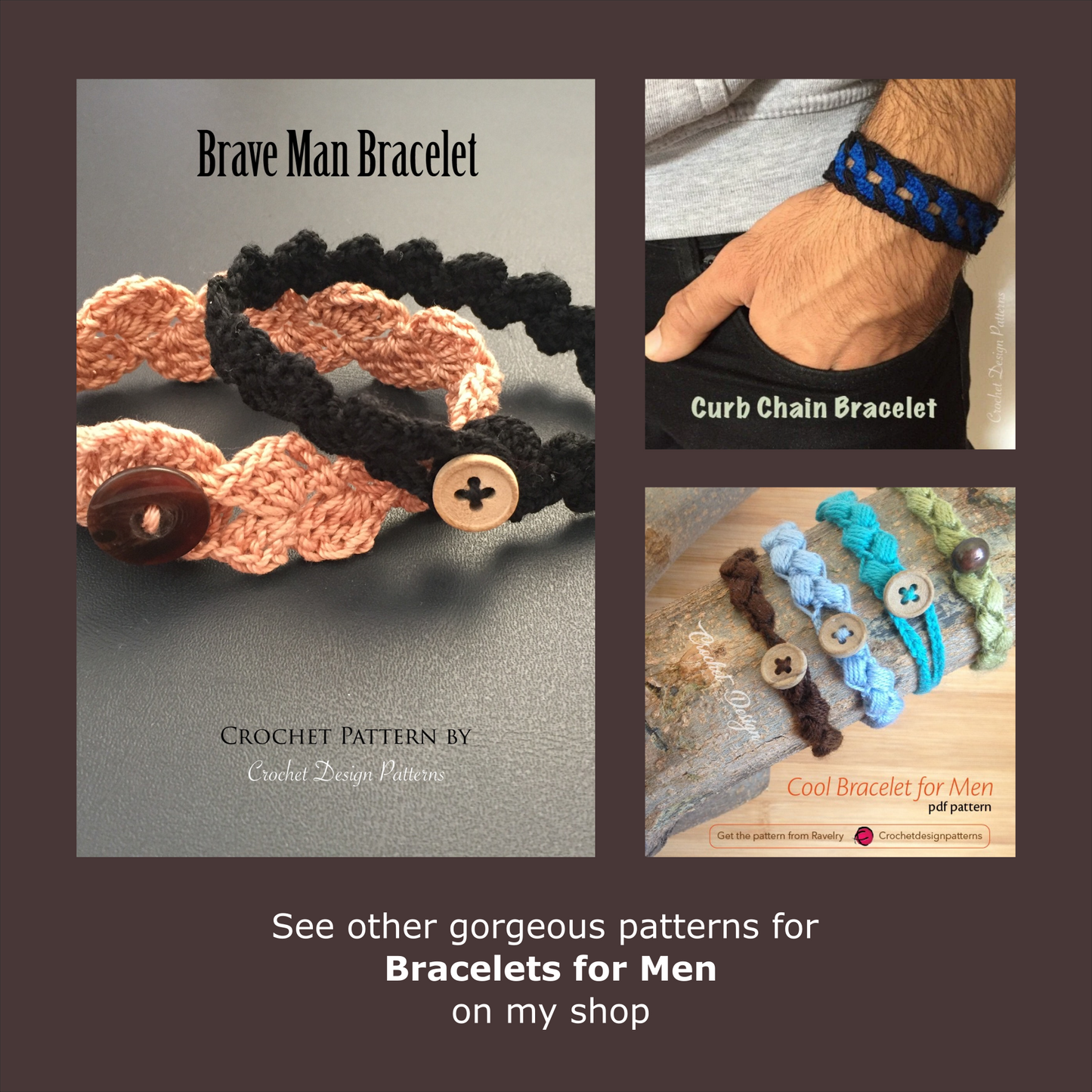 TopG Bracelet for Men -pdf crochet pattern-