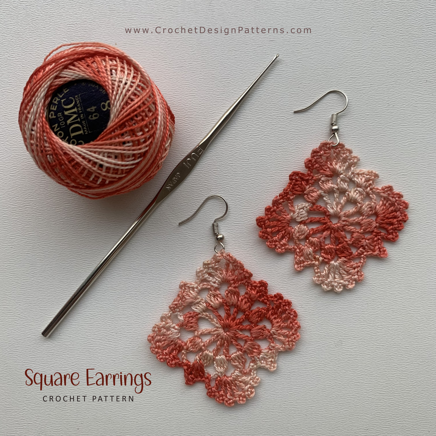 Crochet Earrings PDF Pattern – Beginner-Friendly Granny Lace Square Earrings