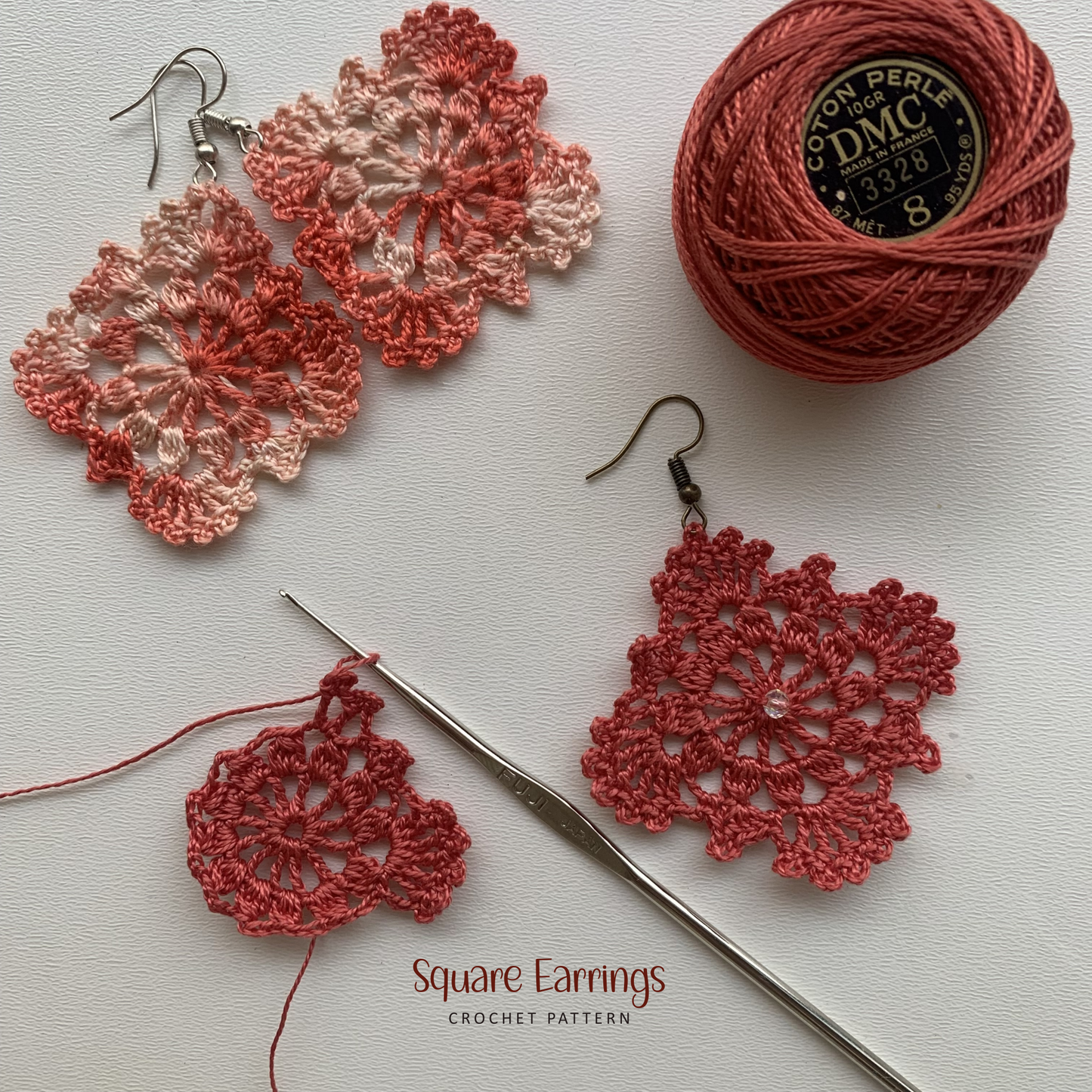 Crochet Earrings PDF Pattern – Beginner-Friendly Granny Lace Square Earrings