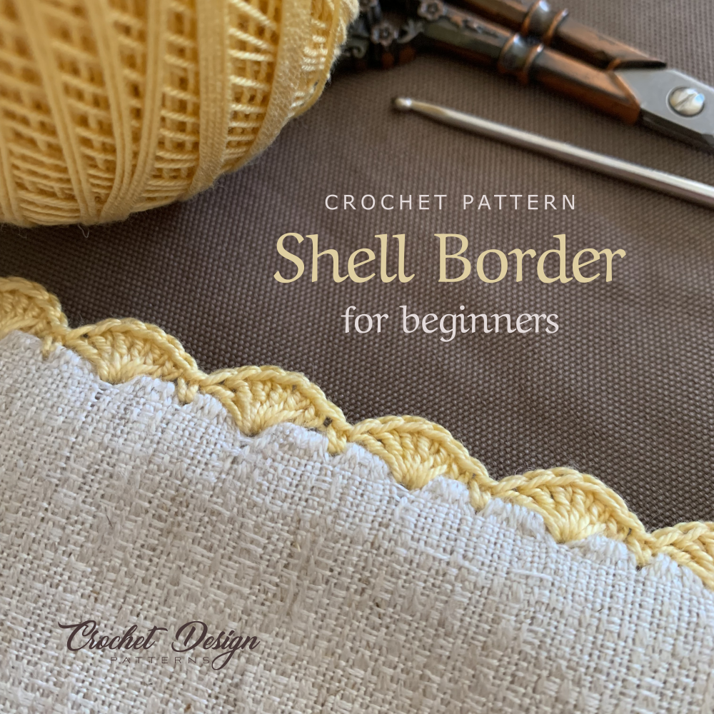 Shell Border on fabric for beginners | Crochet pdf pattern