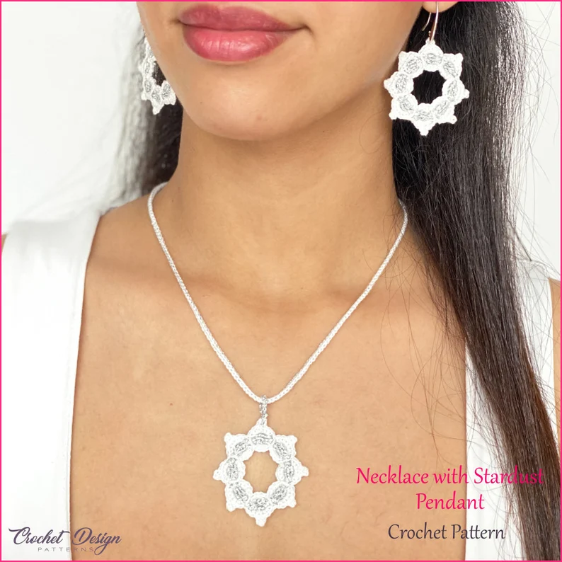 Wedding Necklace with Stardust Pendant | Crochet pdf pattern