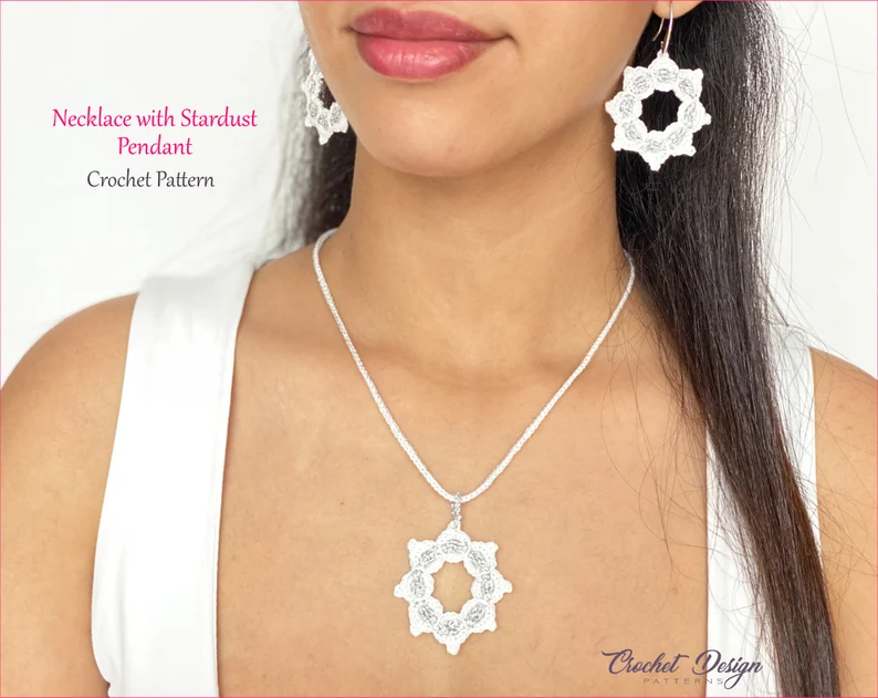 Wedding Necklace with Stardust Pendant | Crochet pdf pattern