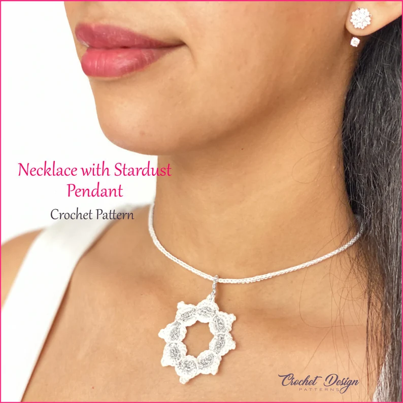 Wedding Necklace with Stardust Pendant | Crochet pdf pattern