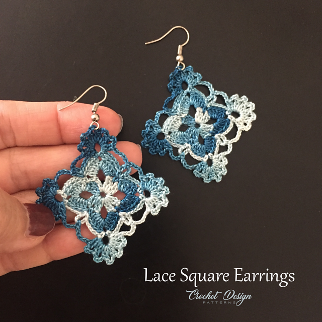 Lace square earrings | Crochet pattern
