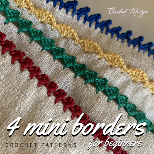4 Crochet Mini Borders on fabric for Beginners + Free Gift! | PDF Patterns