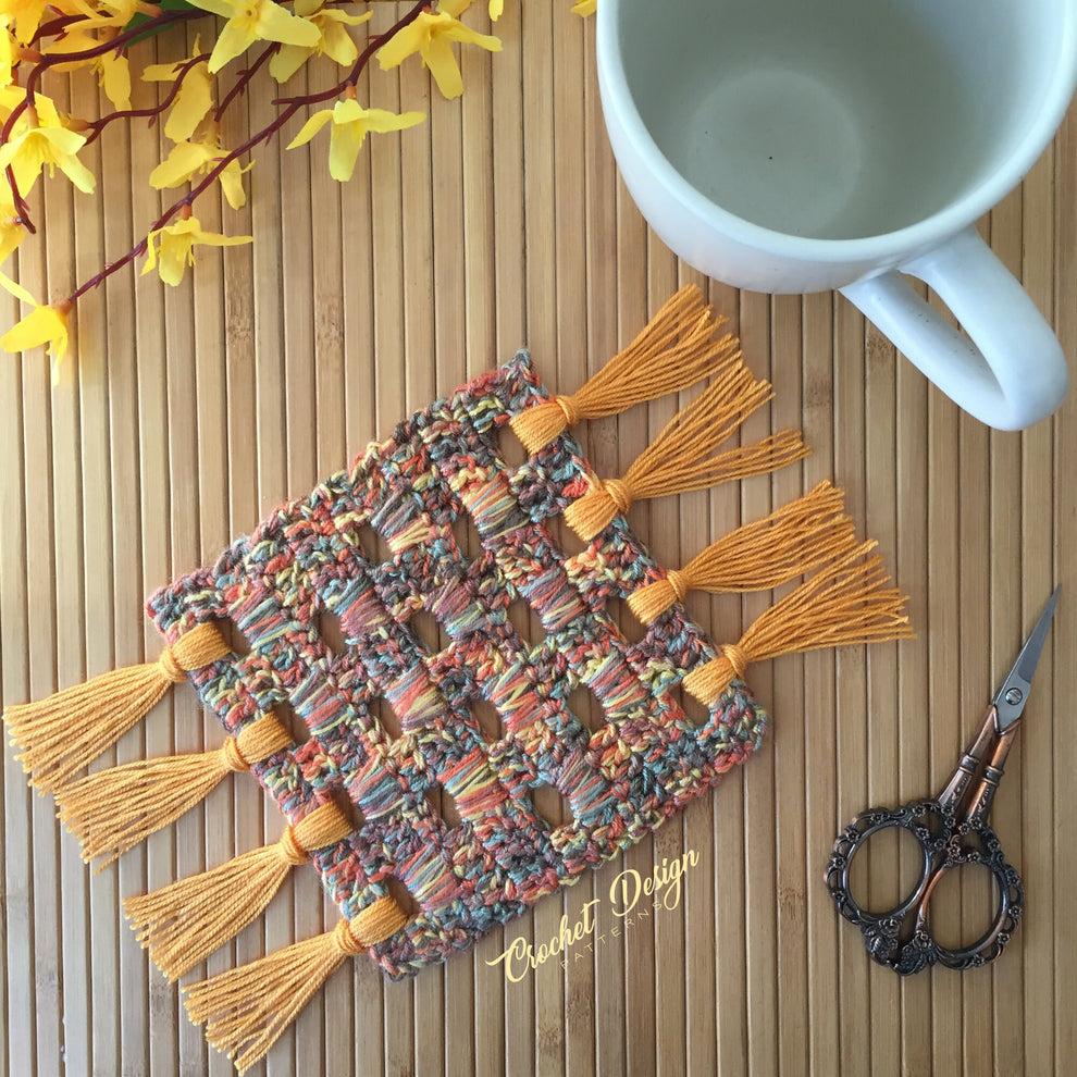 Mug Rug / Coaster with Fringes | Crochet pdf pattern – Crochet Design ...