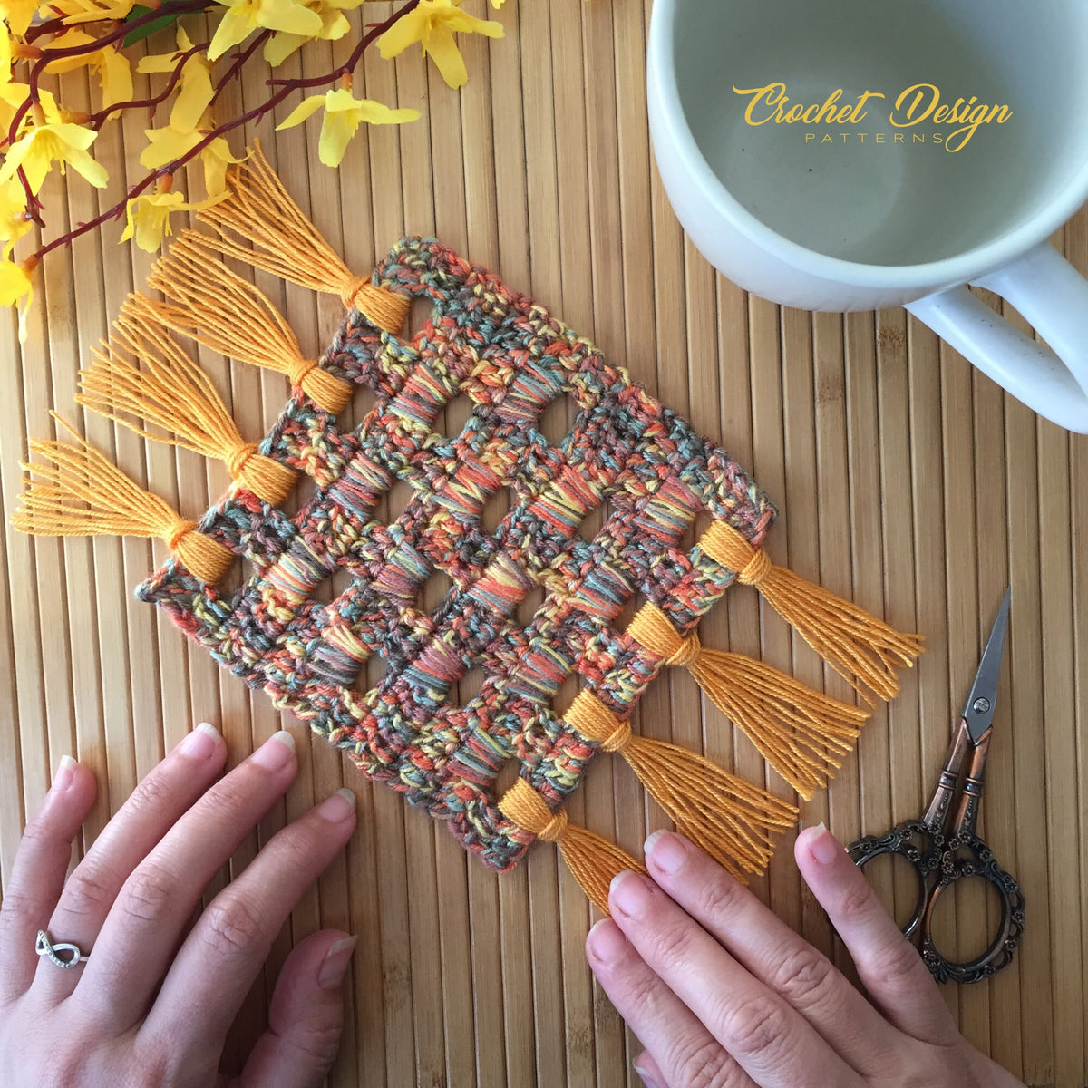 Crochet Rug Coaster Mug Rug / Coaster with Fringes | Crochet pdf pattern – Crochet Design ...