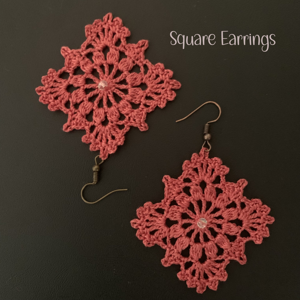 Crochet Earrings PDF Pattern – Beginner-Friendly Granny Lace Square Earrings