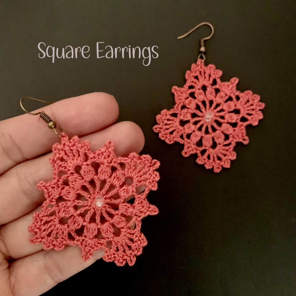Crochet Earrings PDF Pattern – Beginner-Friendly Granny Lace Square Earrings