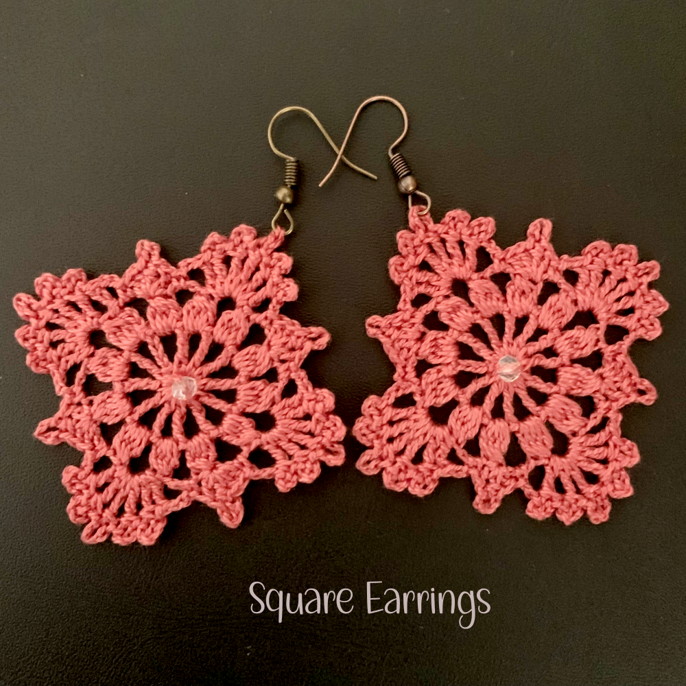 Crochet Earrings PDF Pattern – Beginner-Friendly Granny Lace Square Earrings