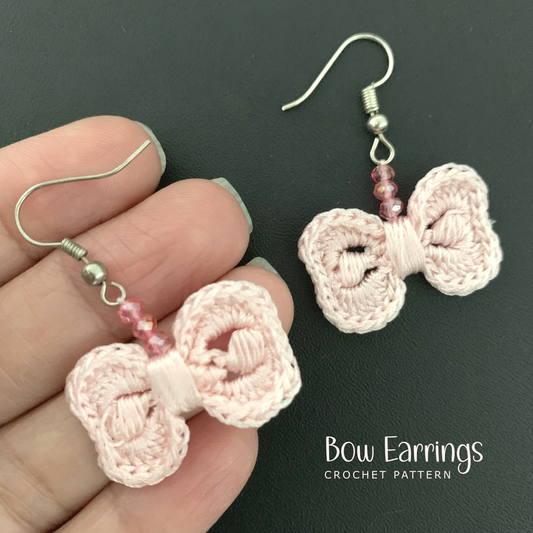 Bow Earrings Crochet Pattern – Minimalist Beaded Jewelry PDF Tutorial
