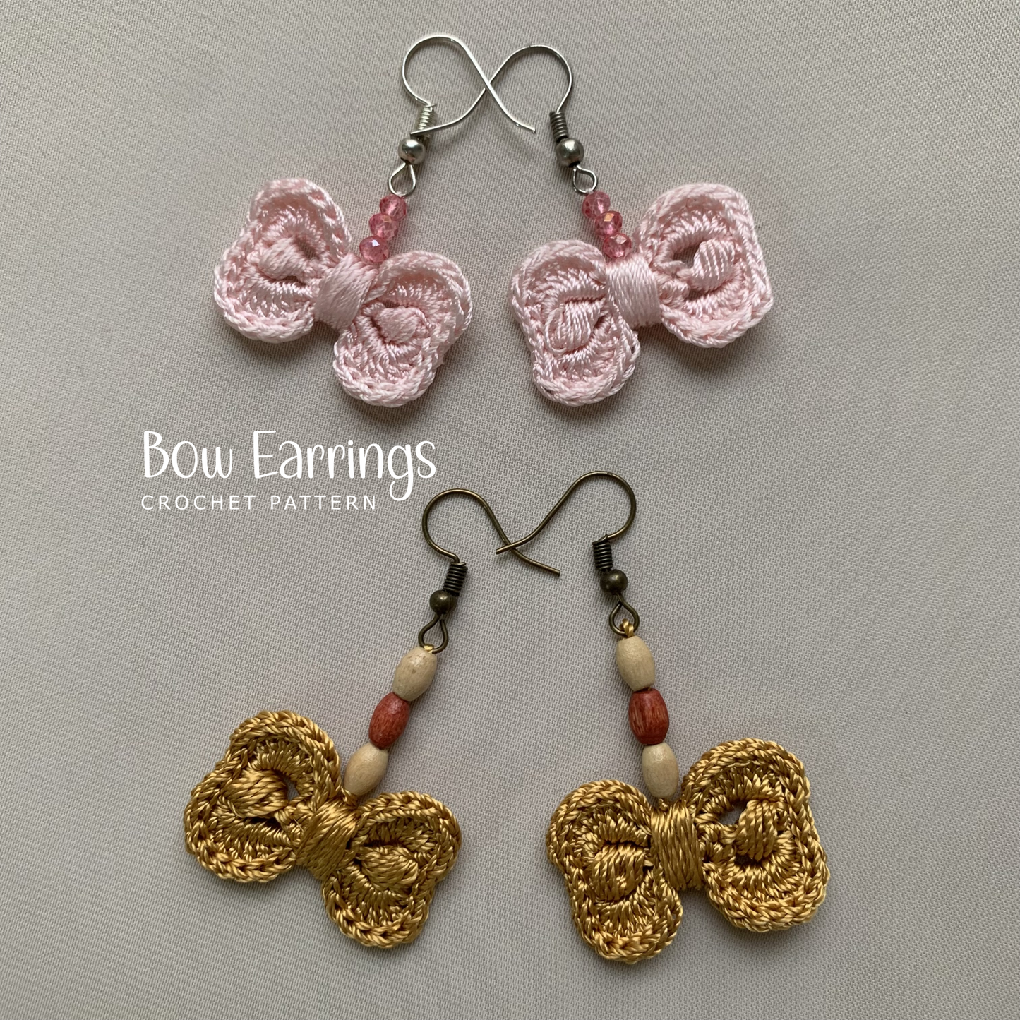 Bow Earrings Crochet Pattern – Minimalist Beaded Jewelry PDF Tutorial