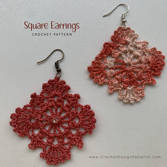 Crochet Earrings PDF Pattern – Beginner-Friendly Granny Lace Square Earrings
