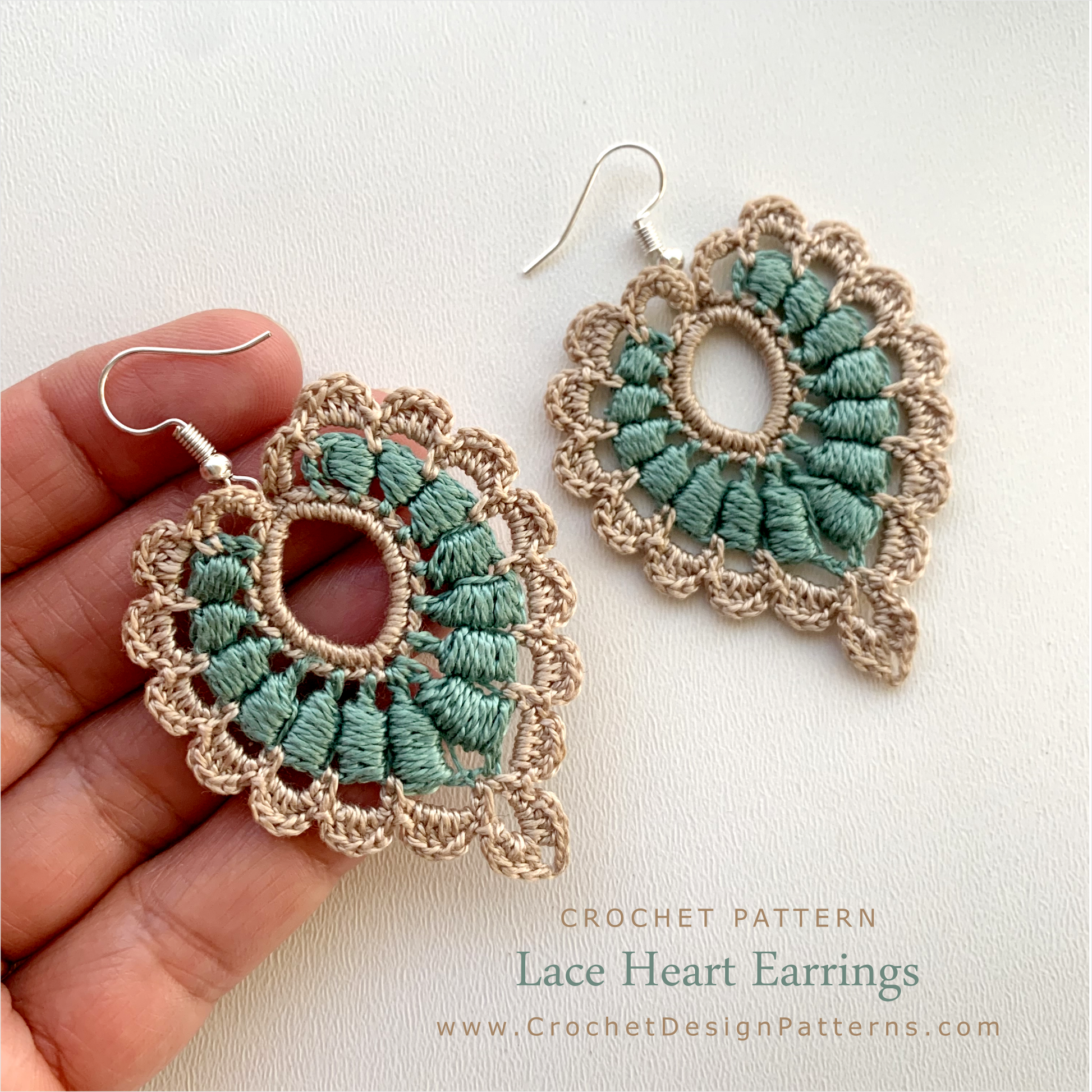 Lace heart earrings crochet pattern – delicate handmade jewelry