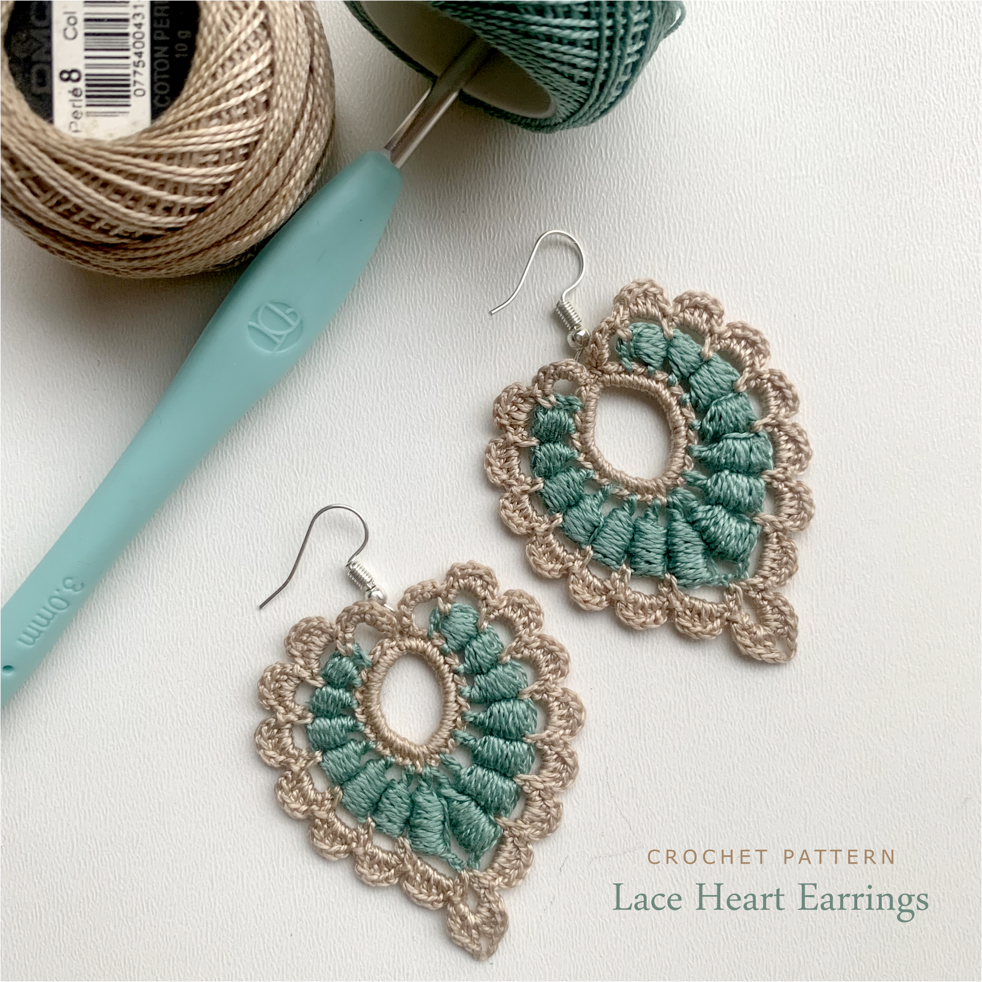 Lace heart earrings crochet pattern – delicate handmade jewelry
