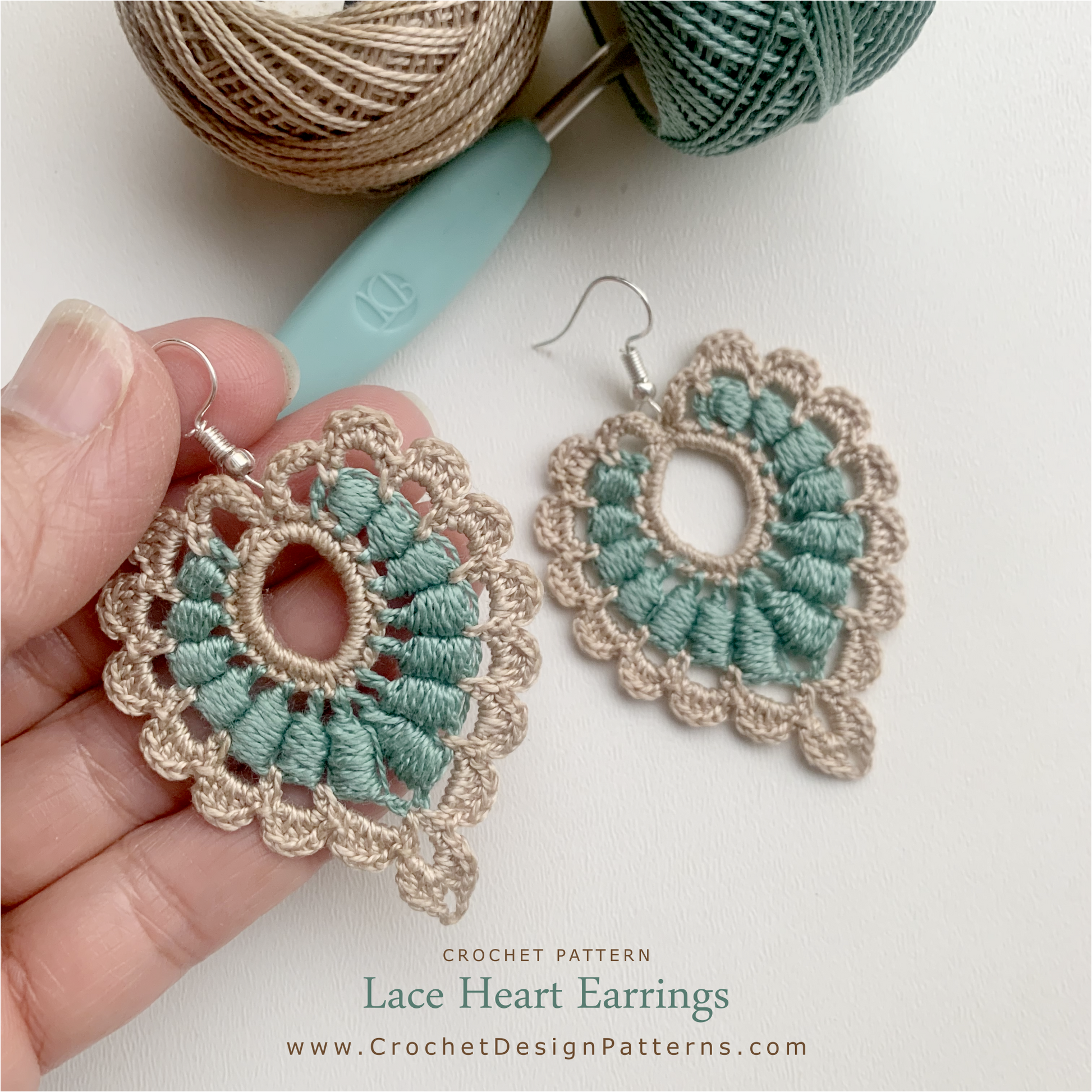 Lace heart earrings crochet pattern – delicate handmade jewelry
